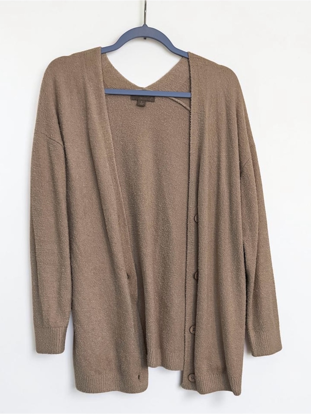 Barefoot Dreams CozyChic Lite®  button front/v-back Cardigan in taupe/tan